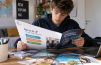 Élève de 3e lisant une brochure sur les voies possibles après la 3e