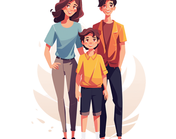 Illustration de parents réunis autour de leur adolescent