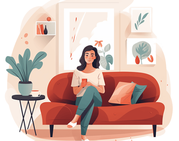 Illustration d’une jeune femme détendue sur un canapé
