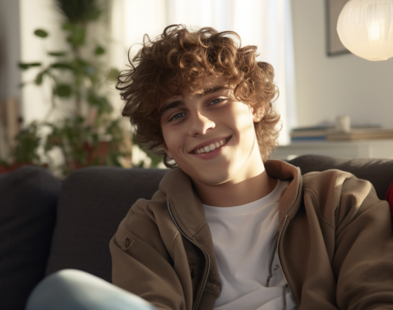 Adolescent souriant et détendu chez lui