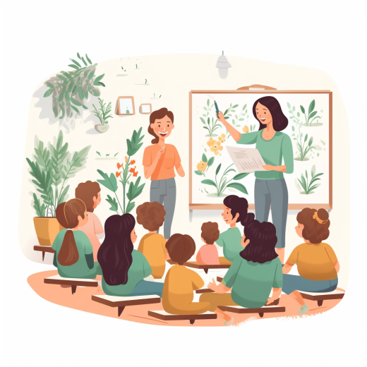 Illustration d’un atelier philo : des enfants écoutent une animatrice