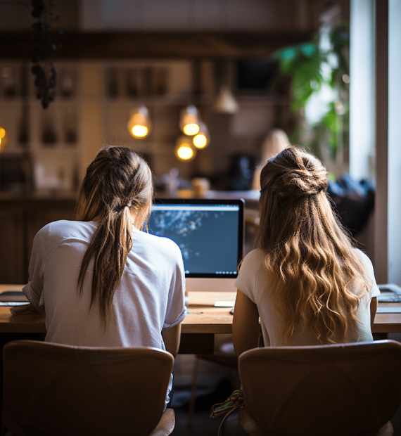 Deux étudiantes travaillant sur ordinateur